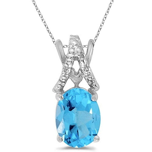 Blue Topaz & Diamond Solitaire Pendant 14k White Gold (1.60ct)