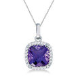 Cushion-Cut Amethyst and Diamond Pendant Necklace 14K White Gold (7mm)