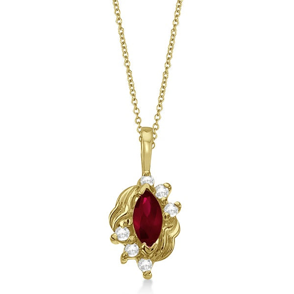 Marquise Ruby & Diamond Pendant Necklace in 14K Yellow Gold (0.34ct)