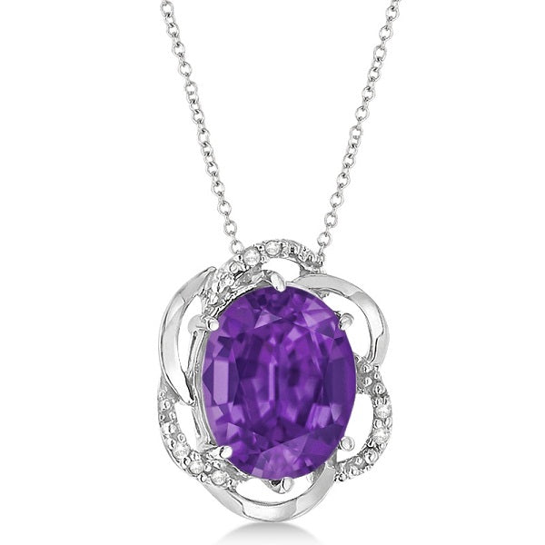 Amethyst & Diamond Flower Shaped Pendant 14k White Gold (2.45ct)