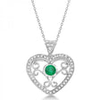 Emerald Filigree Heart Pendant Necklace in 14K White Gold (0.34ct)