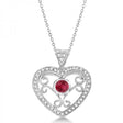 Ruby Gemstone Filigree Heart Pendant in 14K White Gold (0.44ct)