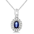 Oval Sapphire & Diamond Halo Pendant Necklace in 14K White Gold 0.61ct