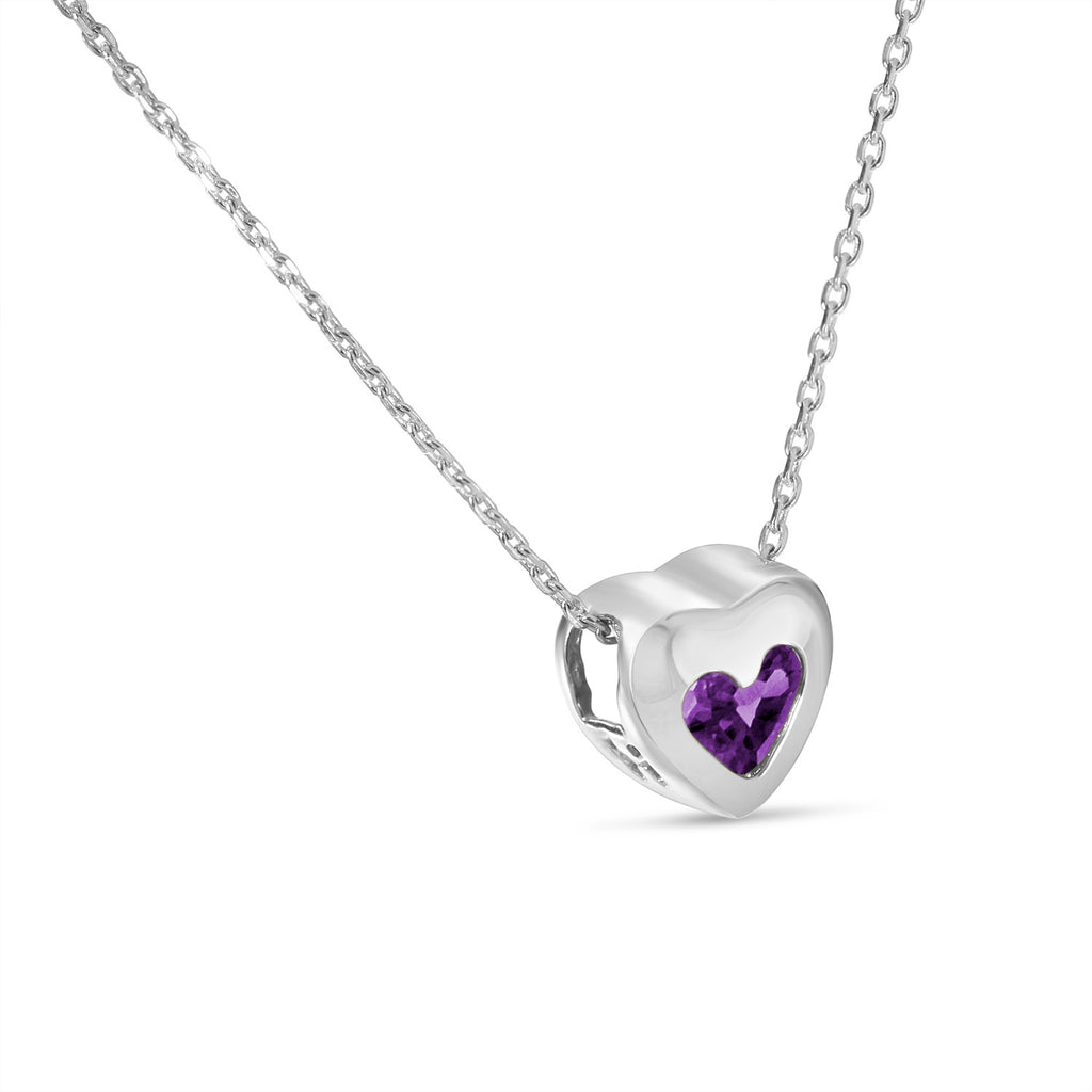 Heart Amethyst Bezel Pendant Necklace 14K White Gold (0.20ct)
