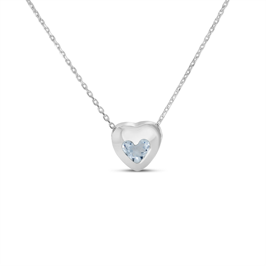 Heart Aquamarine Bezel Pendant Necklace 14K White Gold (0.23ct)