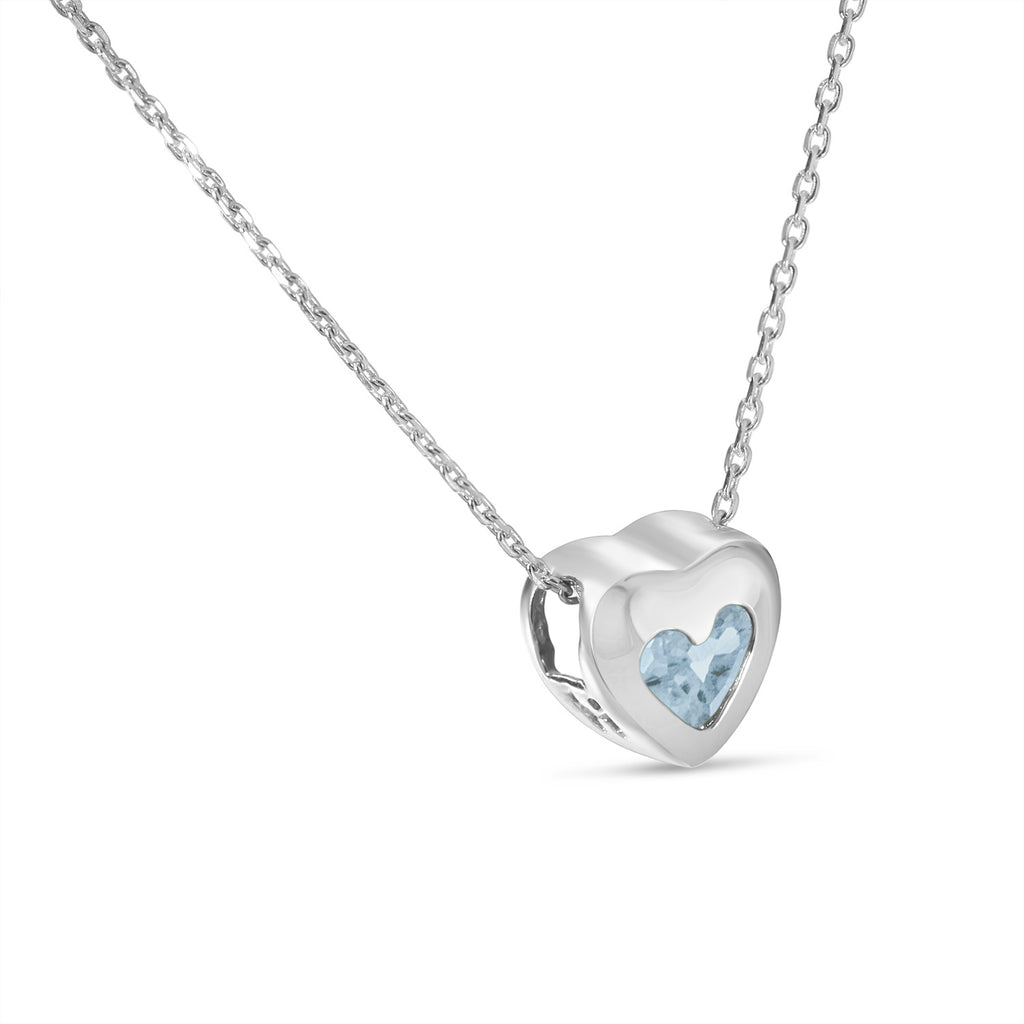 Heart Aquamarine Bezel Pendant Necklace 14K White Gold (0.23ct)