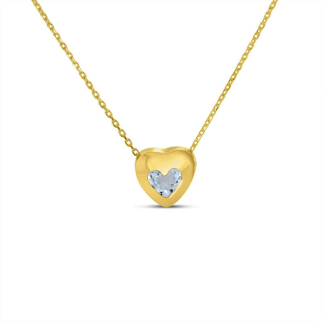 Heart Aquamarine Bezel Pendant Necklace 14K Yellow Gold (0.23ct)