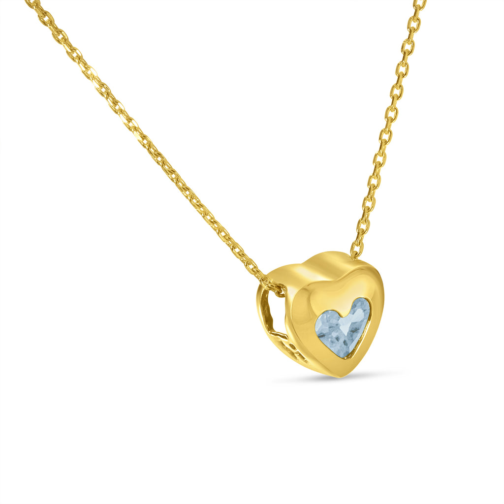 Heart Aquamarine Bezel Pendant Necklace 14K Yellow Gold (0.23ct)