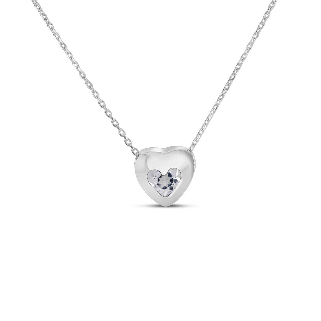 Heart White Topaz Bezel Pendant Necklace 14K White Gold (0.30ct)