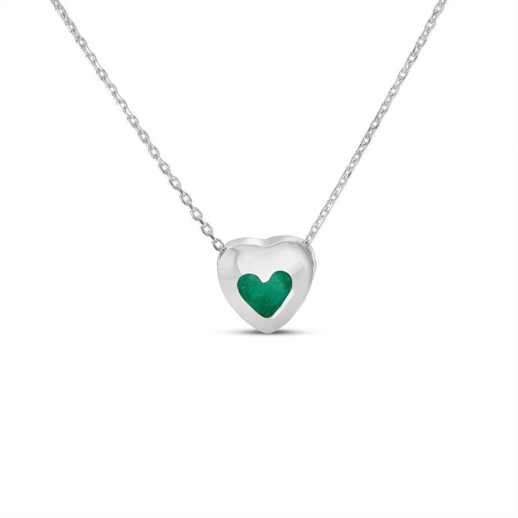 Heart Lab Grown Emerald Bezel Pendant Necklace 14K White Gold (0.25ct)