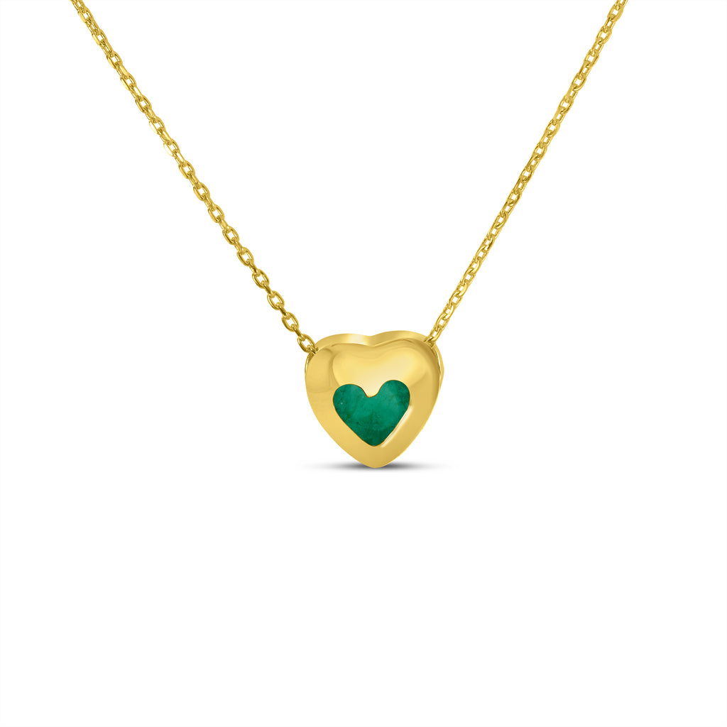Heart Emerald Bezel Pendant Necklace 14K Yellow Gold (0.25ct)
