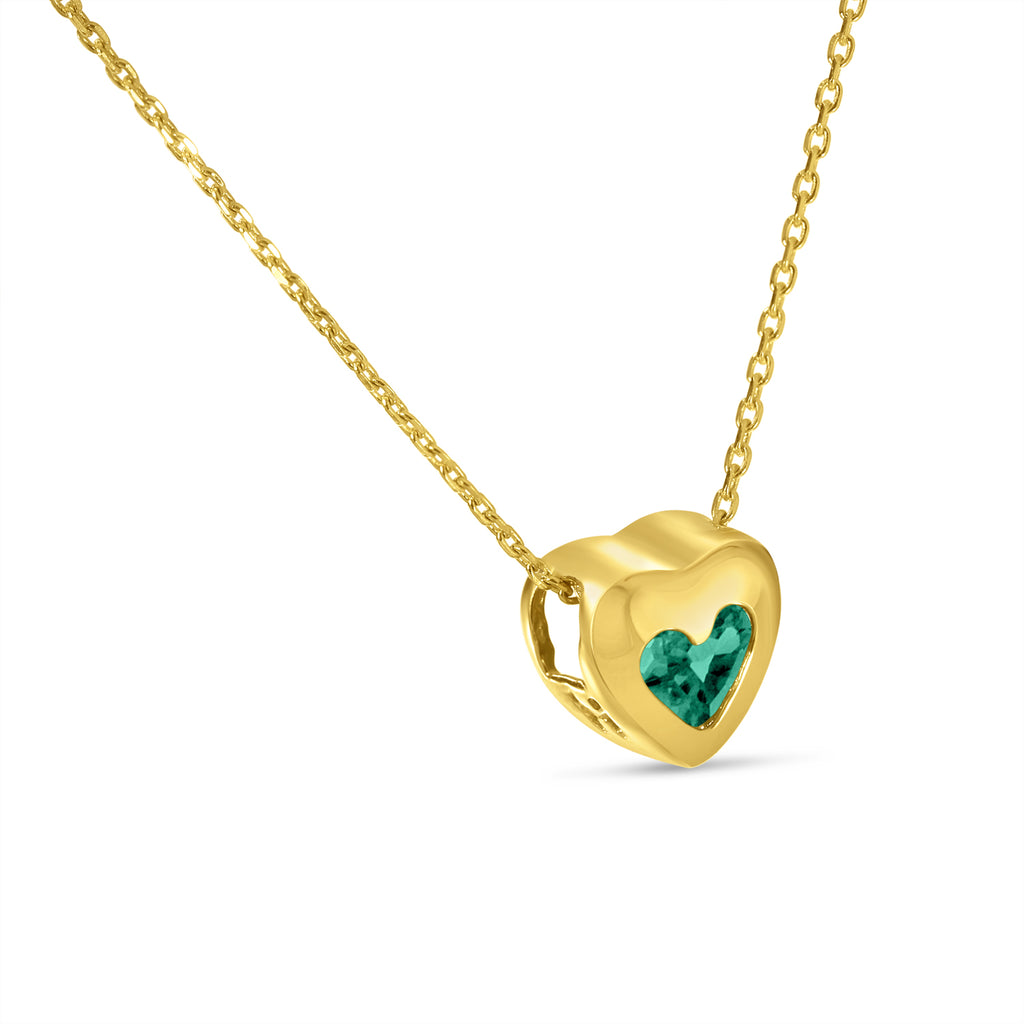 Heart Emerald Bezel Pendant Necklace 14K Yellow Gold (0.25ct)