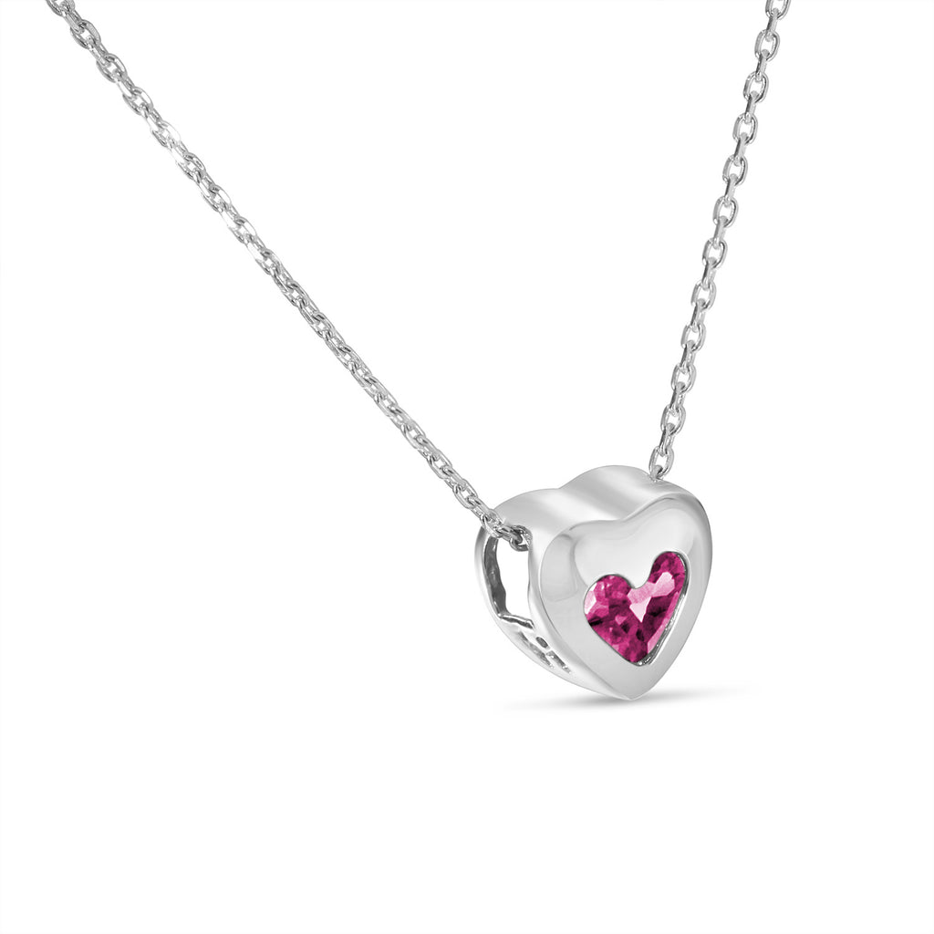 Heart Pink Tourmaline Bezel Pendant Necklace 14K White Gold (0.30ct)