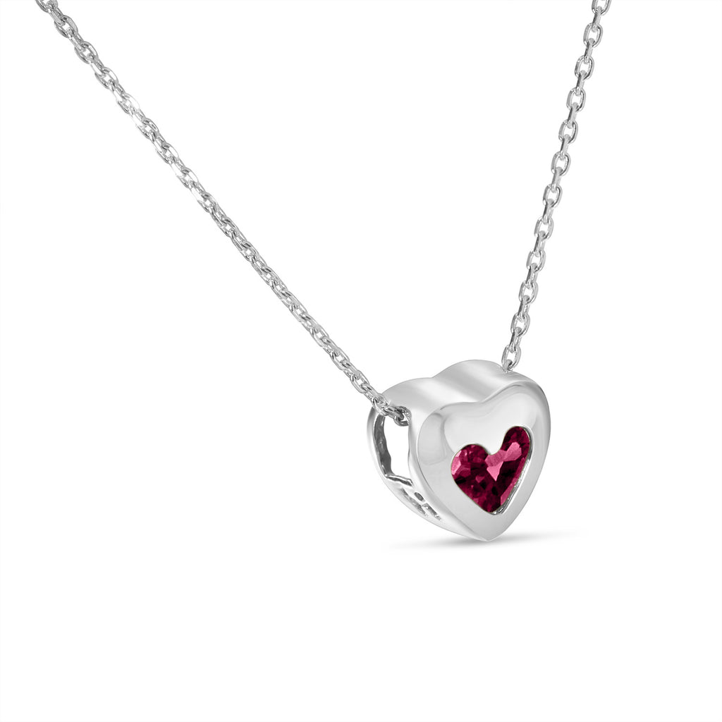Heart Lab Ruby Bezel Pendant Necklace 14K White Gold (0.33ct)