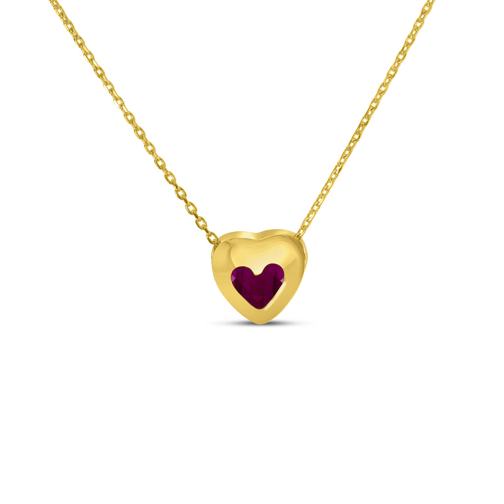 Heart Lab Ruby Bezel Pendant Necklace 14K Yellow Gold (0.33ct)