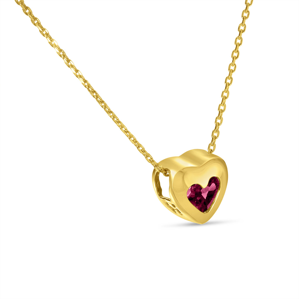 Heart Lab Ruby Bezel Pendant Necklace 14K Yellow Gold (0.33ct)