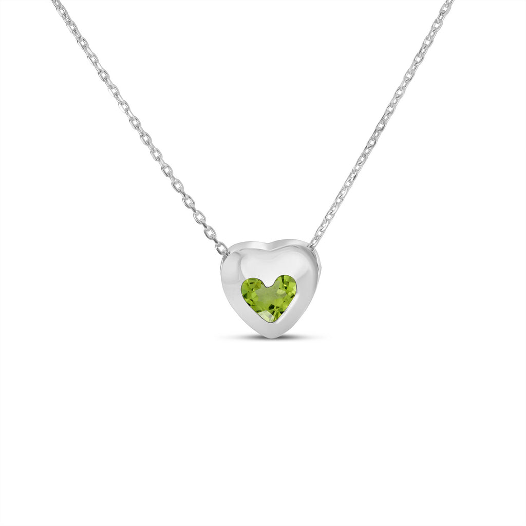 Heart Peridot Bezel Pendant Necklace 14K White Gold (0.26ct)