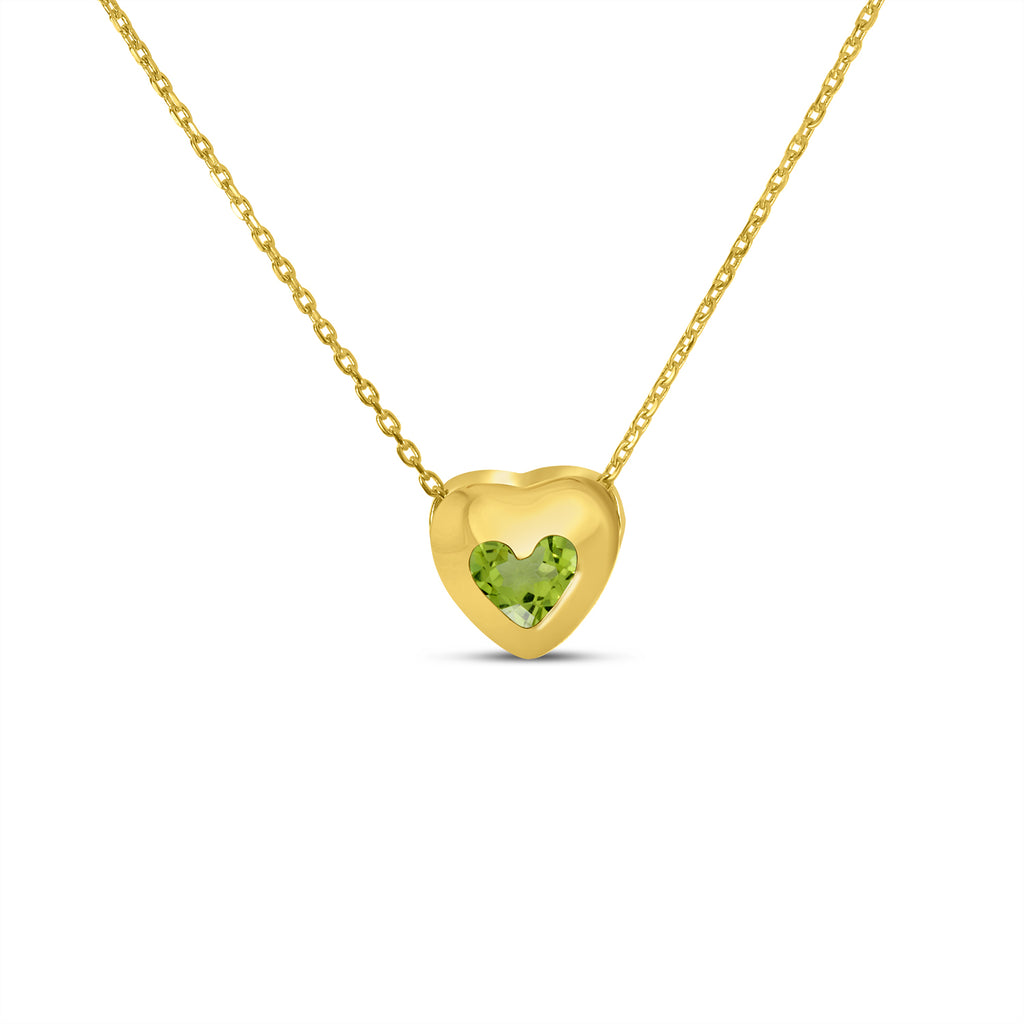 Heart Peridot Bezel Pendant Necklace 14K Yellow Gold (0.26ct)