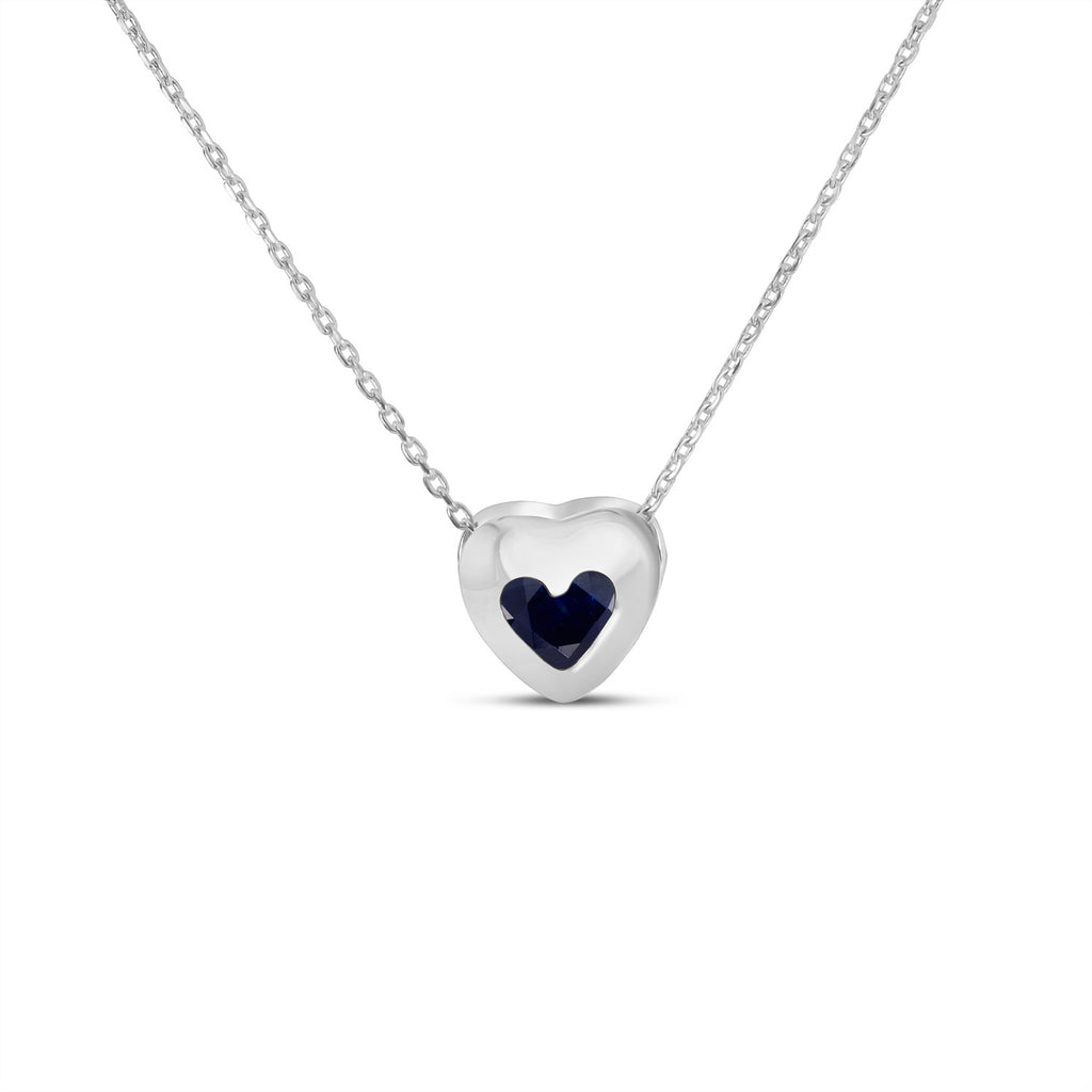 Heart Sapphire Bezel Pendant Necklace 14K White Gold (0.33ct)