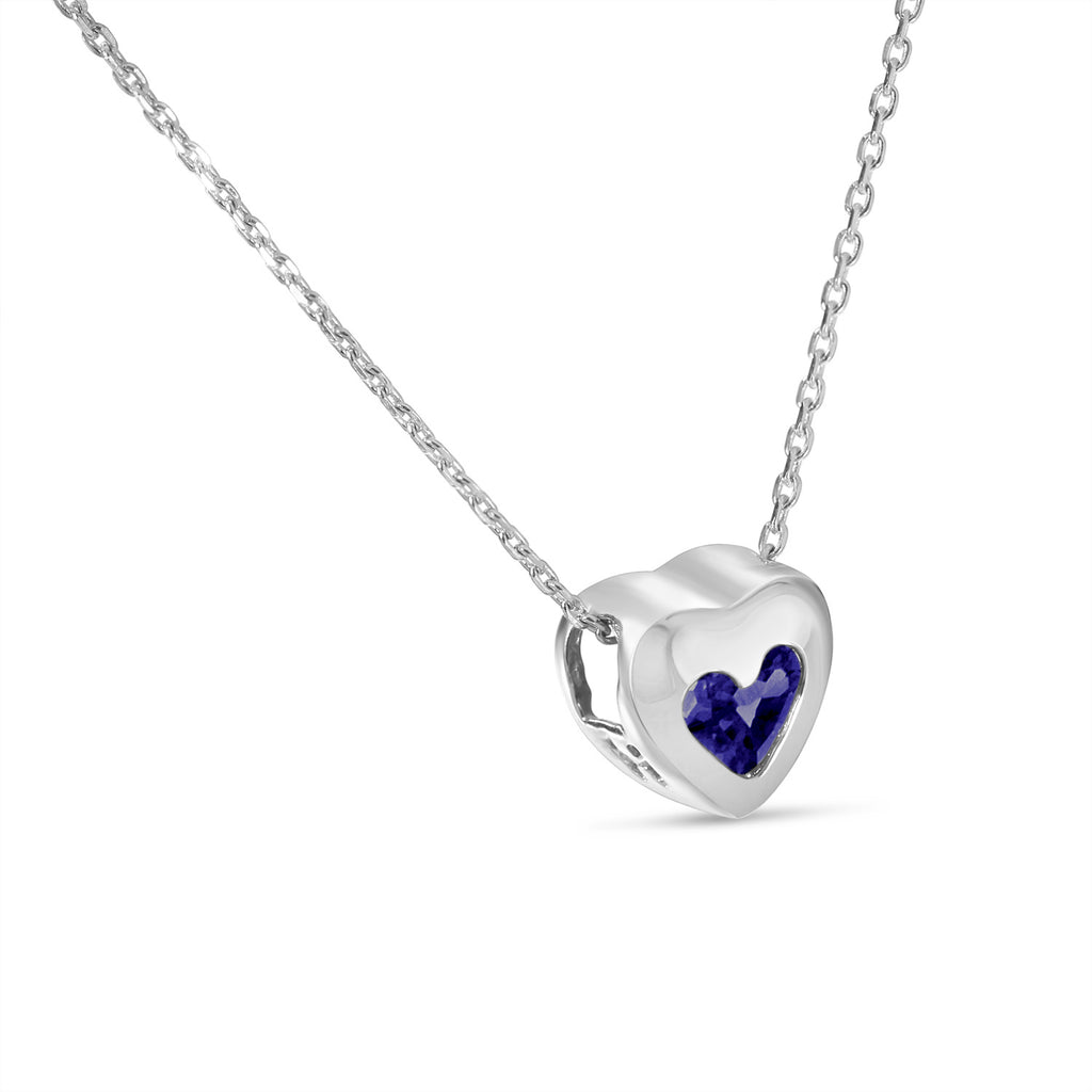 Heart Sapphire Bezel Pendant Necklace 14K White Gold (0.33ct)
