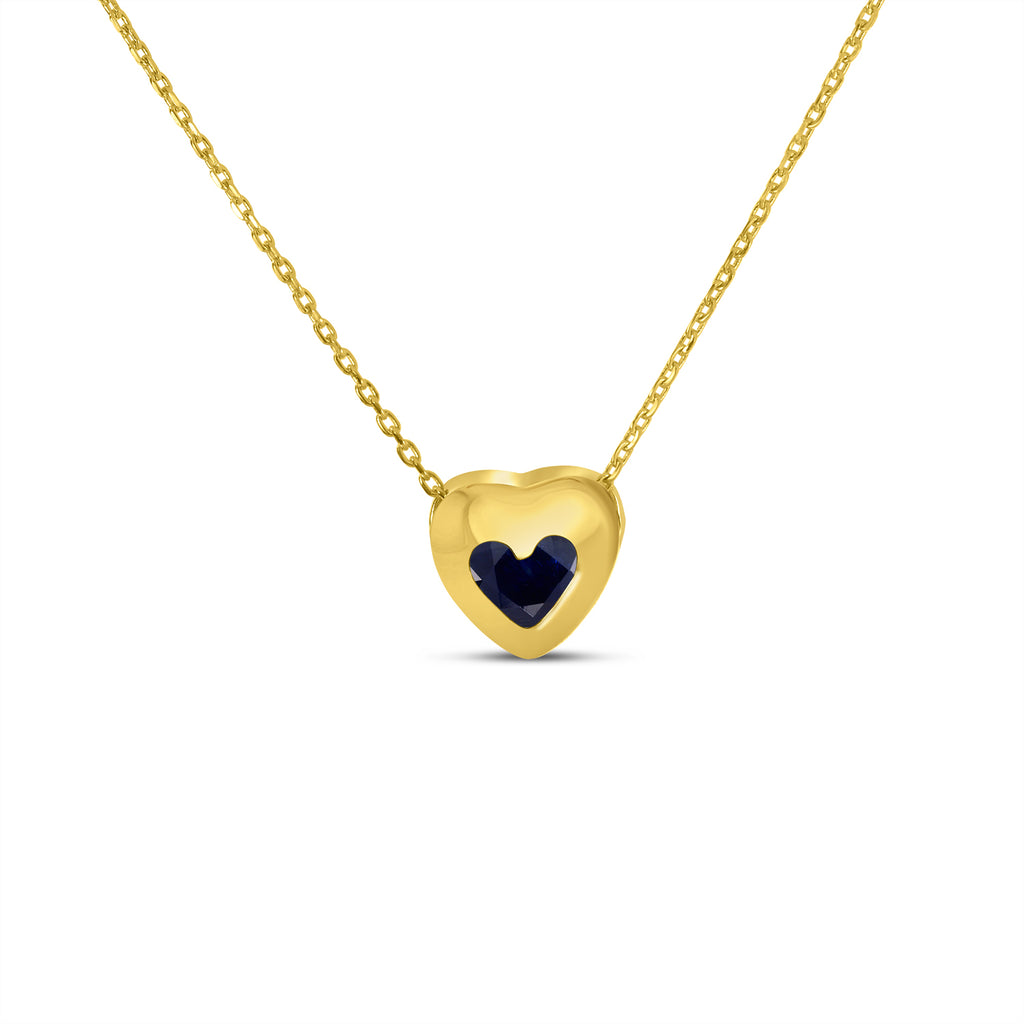 Heart Sapphire Bezel Pendant Necklace 14K Yellow Gold (0.33ct)