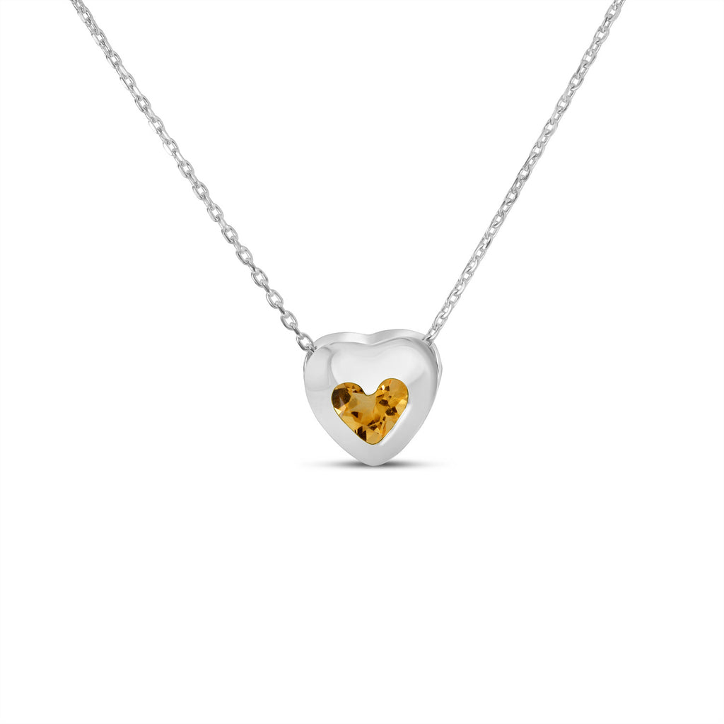 Heart Citrine Bezel Pendant Necklace 14K White Gold (0.25ct)