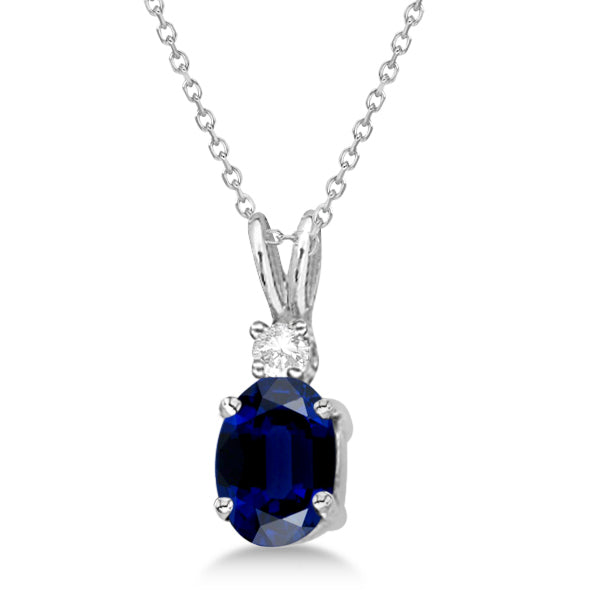 Oval Sapphire Pendant with Diamonds 14K White Gold (1.11ctw)