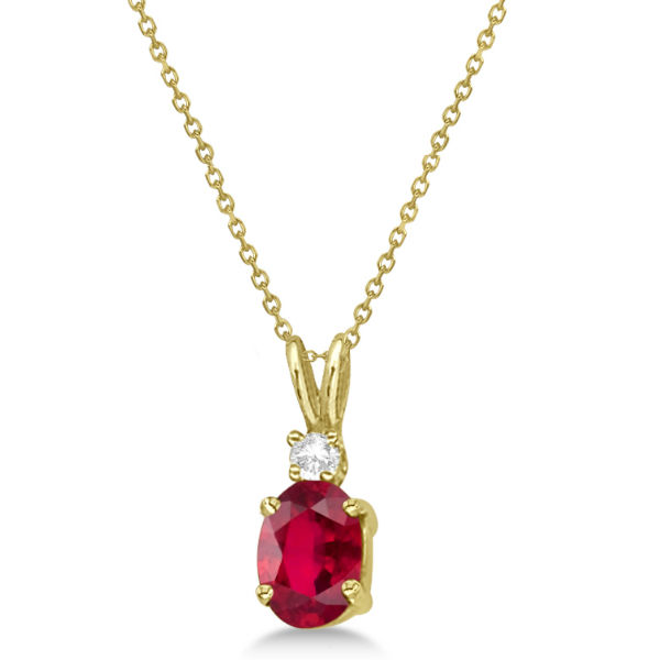 Oval Ruby Pendant with Diamonds 14K Yellow Gold (1.11ctw)