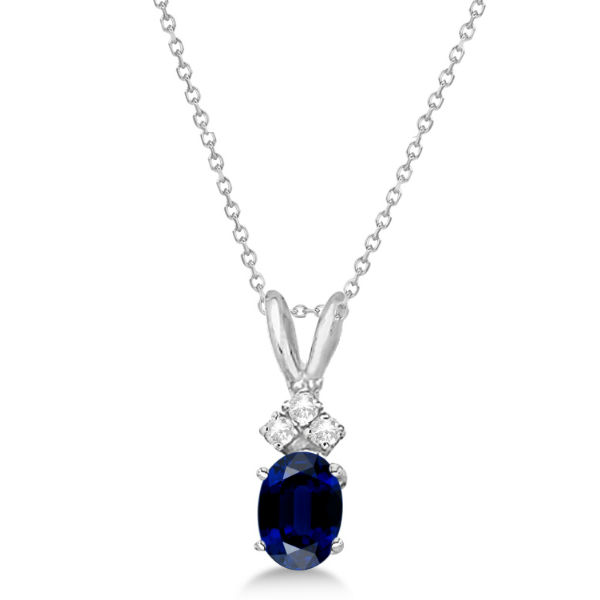 Oval Sapphire Pendant with Diamonds Pendant 14K White Gold (1.12ctw)