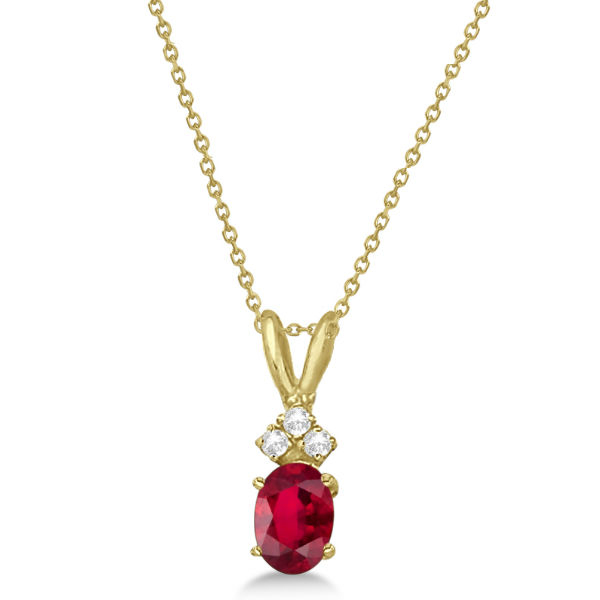 Oval Ruby Pendant with Diamonds 14K Yellow Gold (1.12ctw)