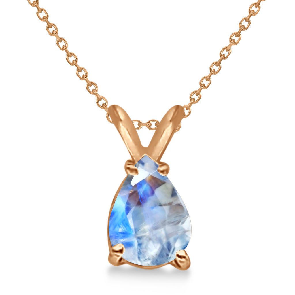 Pear-Cut Moonstone Solitaire Pendant Necklace 14k Rose Gold (1.00ct)