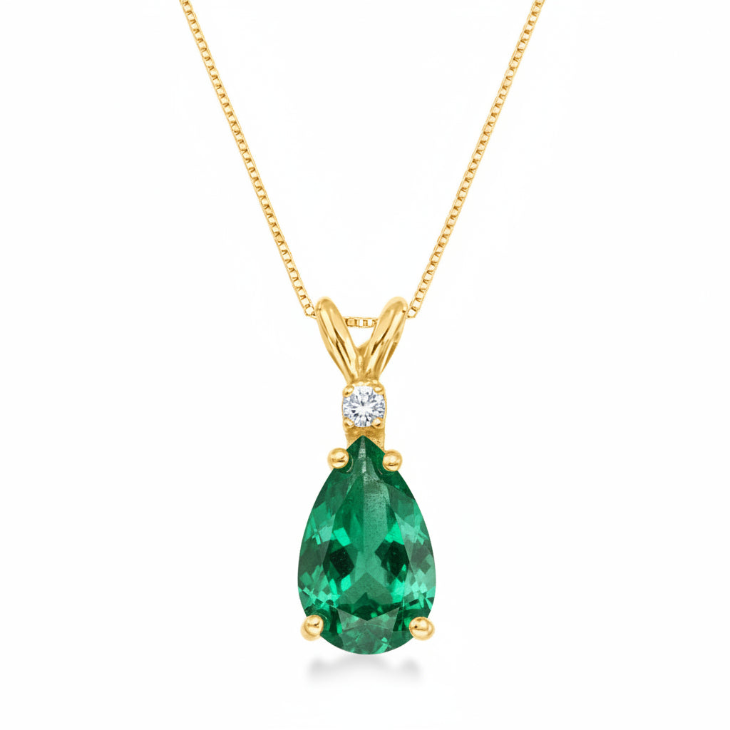 Pear Lab Emerald & Diamond Solitaire Pendant Necklace 14k Yellow Gold (0.85ct)