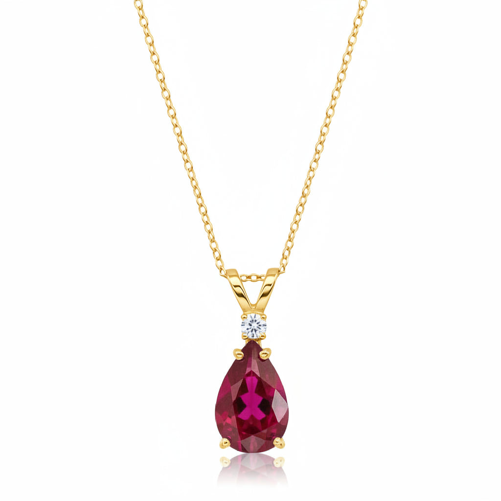 Pear Ruby & Diamond Solitaire Pendant Necklace 14k Yellow Gold (1.25ct)