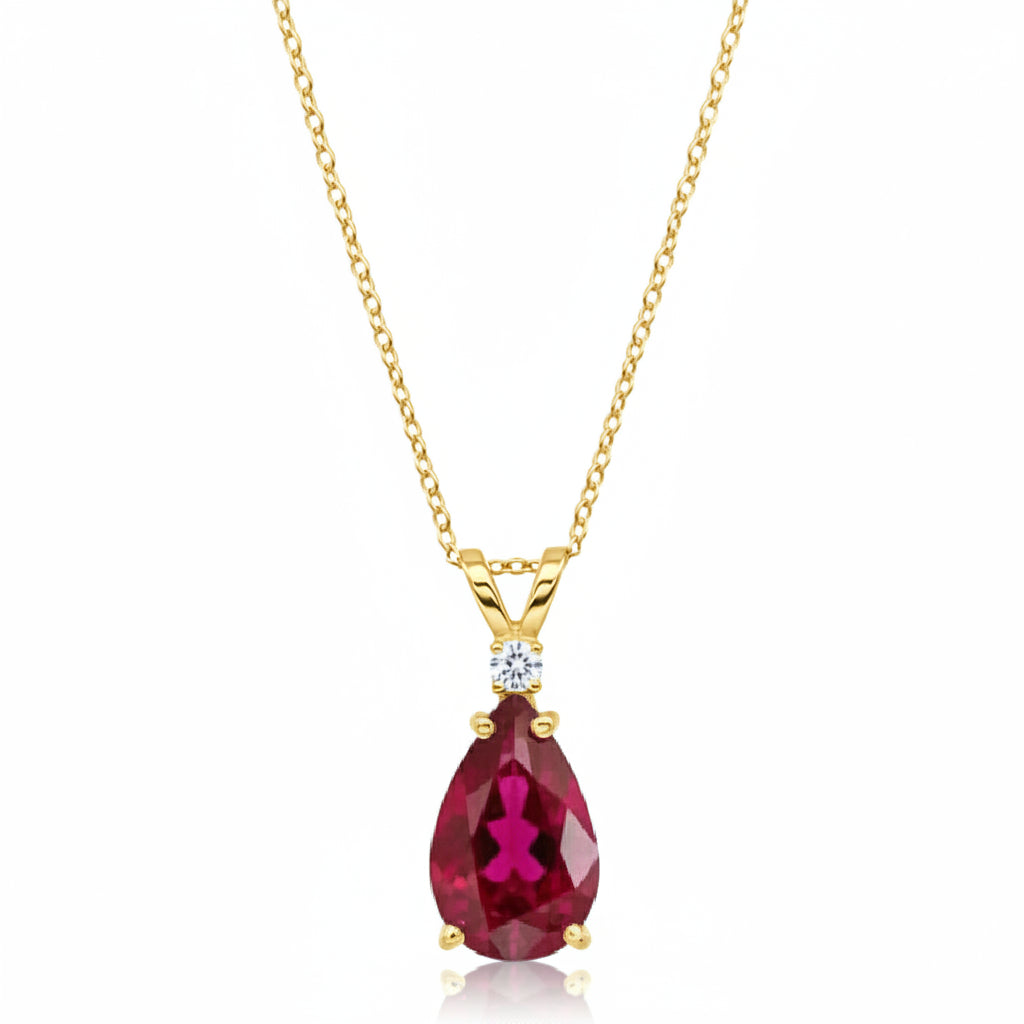 Pear Ruby & Diamond Solitaire Pendant Necklace 14k Yellow Gold (2.05ct)
