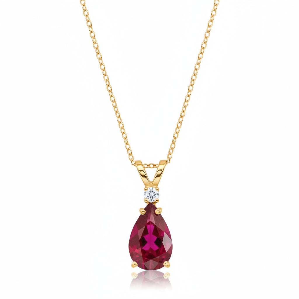 Pear Lab Ruby & Diamond Solitaire Pendant Necklace 14k Yellow Gold (1.25ct)