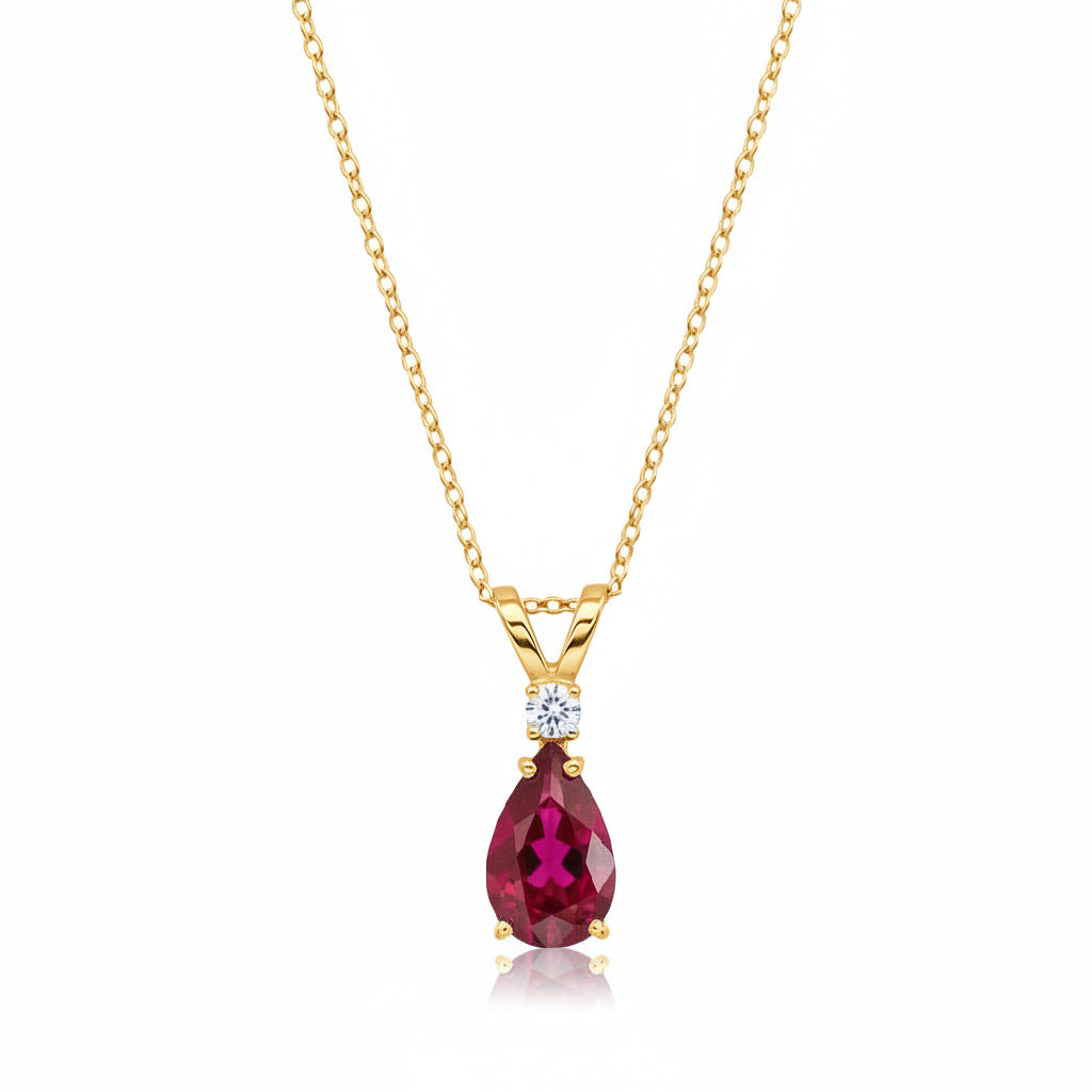 Pear Lab Ruby & Diamond Solitaire Pendant Necklace 14k Yellow Gold (0.75ct)