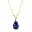 Pear Lab Blue Sapphire & Diamond Solitaire Pendant Necklace 14k Yellow Gold (1.25ct)