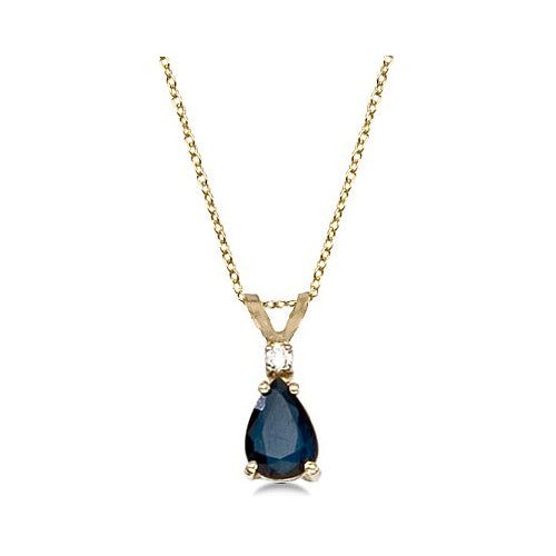 Pear Lab Blue Sapphire & Diamond Solitaire Pendant Necklace 14k Yellow Gold (0.75ct)