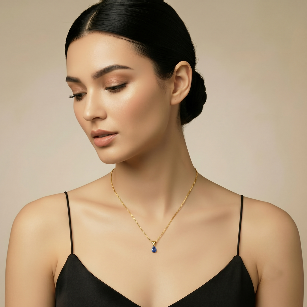 Pear Lab Blue Sapphire & Diamond Solitaire Pendant Necklace 14k Yellow Gold (1.25ct)