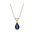 Pear Blue Sapphire & Diamond Solitaire Pendant Necklace 14k Yellow Gold (0.75ct)