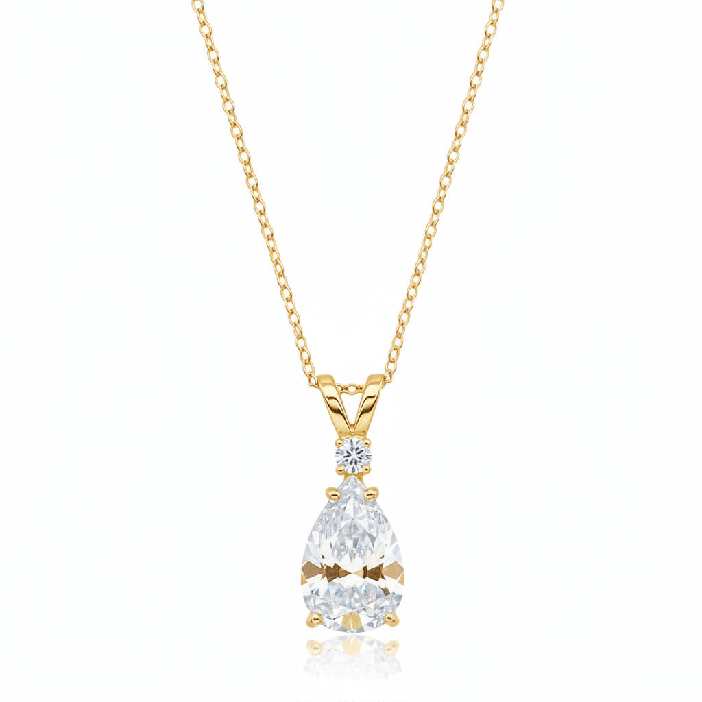 Pear Lab Diamond Solitaire Pendant Necklace 14k Yellow Gold (1.25ct)