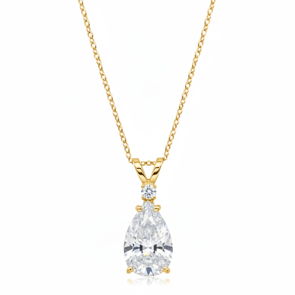 Pear Lab Diamond Solitaire Pendant Necklace 14k Yellow Gold (2.00ct)