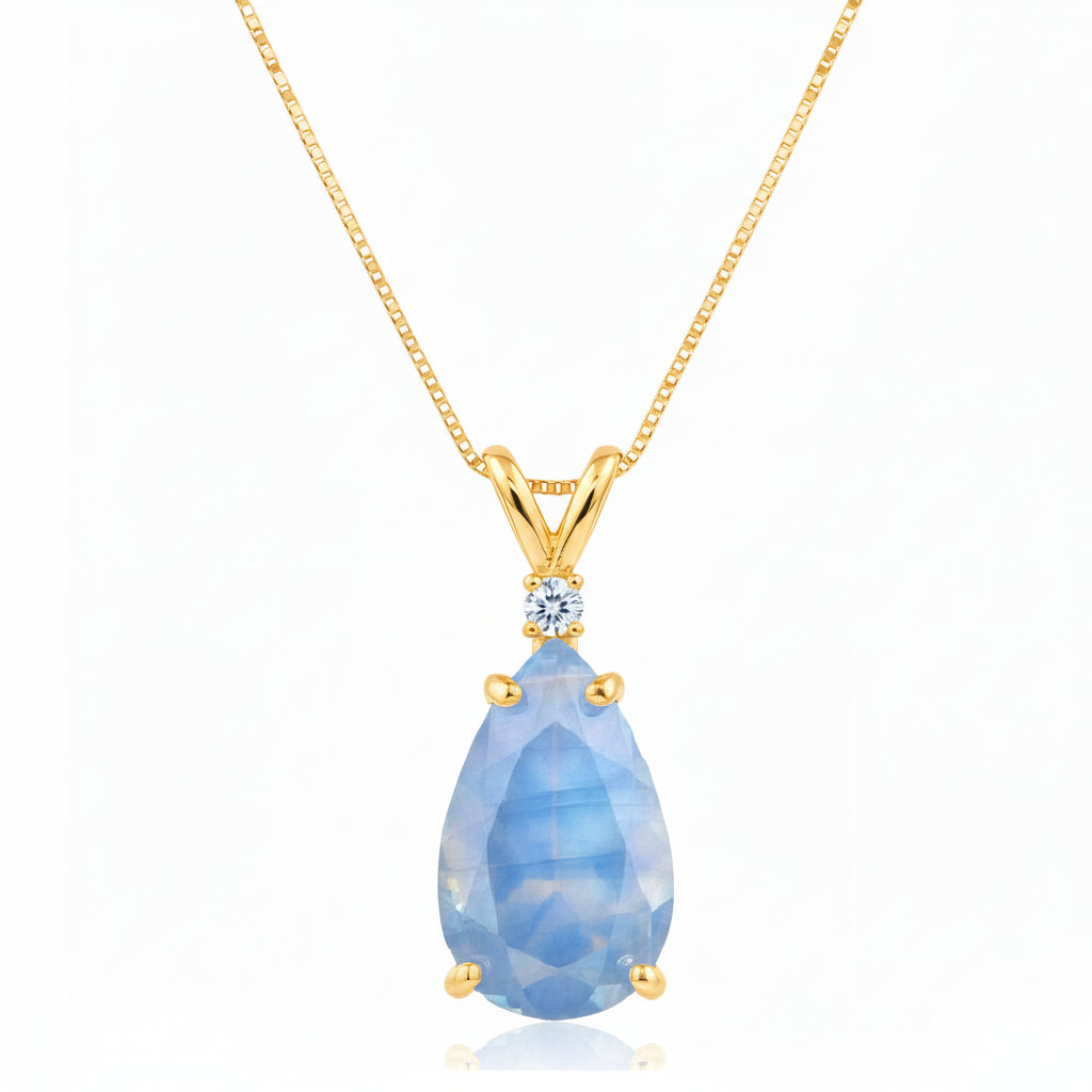Pear Lab Moonstone & Diamond Solitaire Pendant Necklace 14k Yellow Gold (1.35ct)