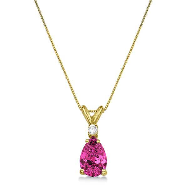 Pear Lab Pink Tourmaline & Diamond Solitaire Pendant Necklace 14k Yellow Gold (0.75ct)