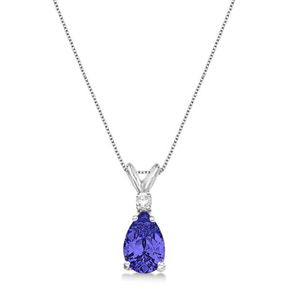 Pear Tanzanite & Diamond Solitaire Pendant Necklace 14k White Gold (0.75ct)