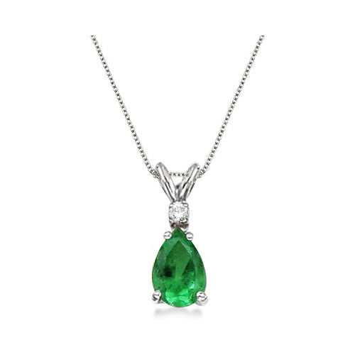 Pear Lab Emerald & Diamond Solitaire Pendant Necklace 14k White Gold (0.75ct)