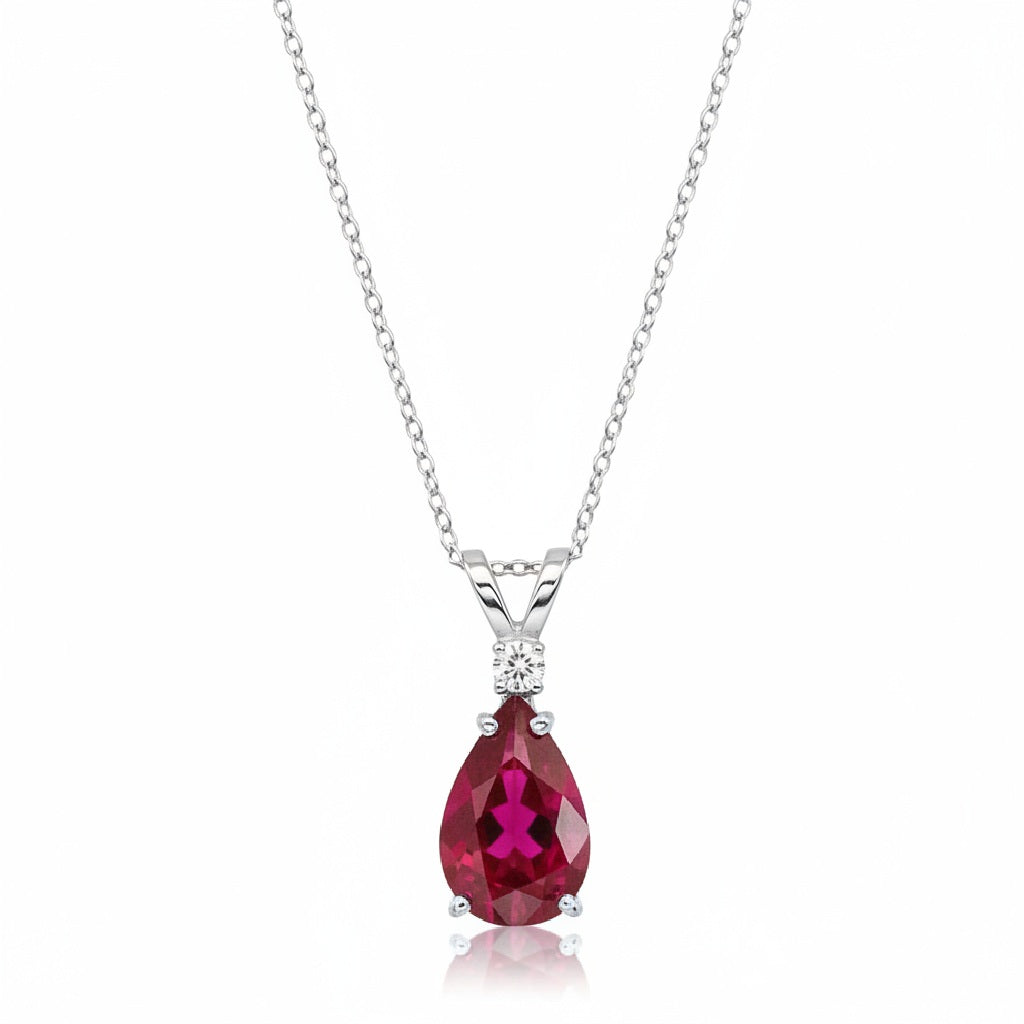 Pear Lab Ruby & Diamond Solitaire Pendant Necklace 14k White Gold (1.25ct)