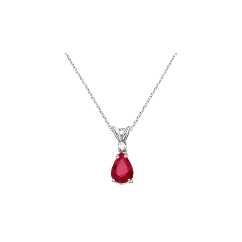 Pear Lab Ruby & Diamond Solitaire Pendant Necklace 14k White Gold (2.05ct)