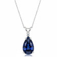 Pear Blue Sapphire & Diamond Solitaire Pendant Necklace 14k White Gold (2.05ct)