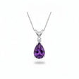 Pear Lab Amethyst & Diamond Solitaire Pendant Necklace 14k White Gold (0.75ct)